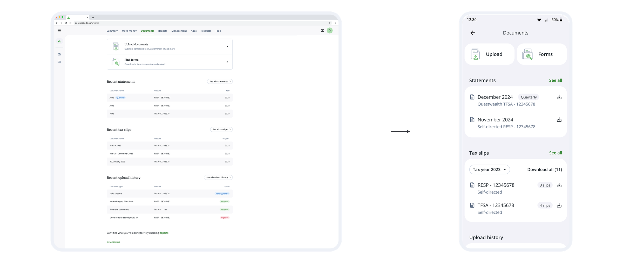 Establishing the navigation pattern for self-service tabs in Questrade's app